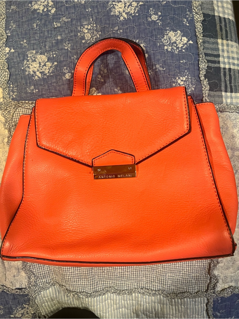 ANTONIO MELANI Bright Orange Leather Top-Handle Satchel